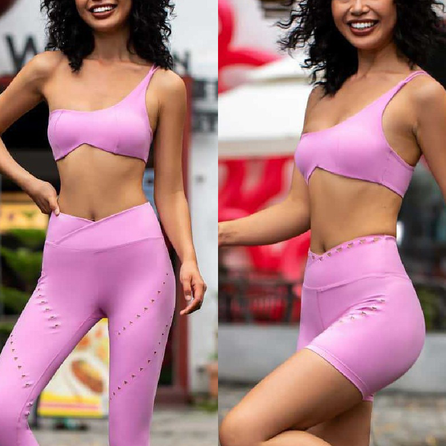 跃牌【菲芬之想】系列 运动个性斜肩性感吊带美背文胸高级感高腰镂空透气瑜伽裤202326