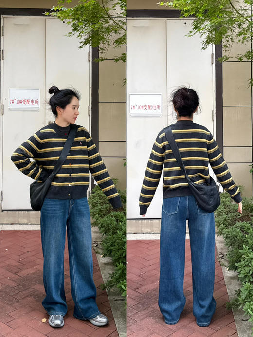 刺绣小马条纹彩扣圆领针织开衫毛衣【包邮+三天无理由退换 商品图3