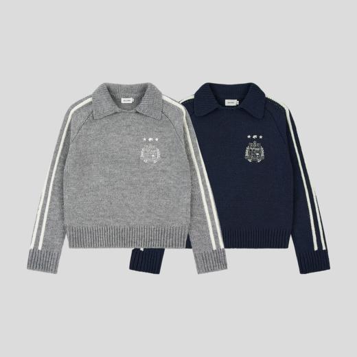 GOODBAI 学院组合logo翻领撞色条纹毛衣 商品图1