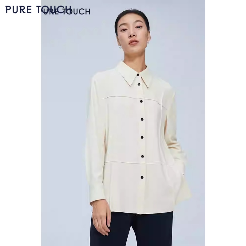 pure touch尖领廓形女士衬衫高级小众设计感宽松百搭长袖春季衬衣
