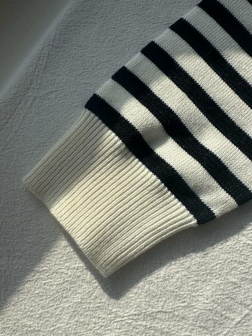 贝壳三 气质条纹羊毛混纺圆领长袖毛衣刺绣卡通头像针织衫C111202 商品图10