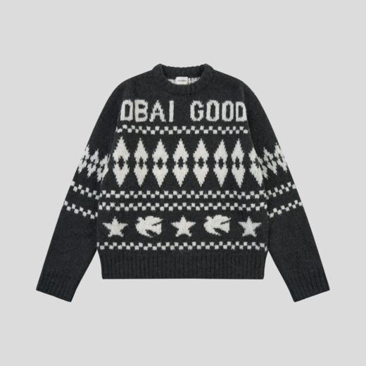 GOODBAI 星星白鸽logo提花撞色提花圆领宽松套头毛衣 商品图2