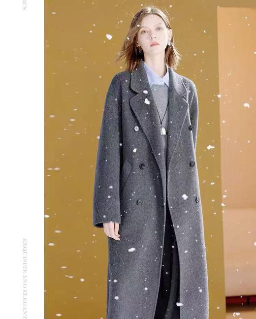 【轻奢双面尼】2512（100%绵羊毛）马克灰双排扣简约大气双面尼大衣-喜出 商品图0