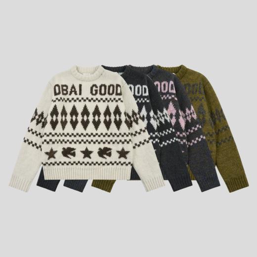 GOODBAI 星星白鸽logo提花撞色提花圆领宽松套头毛衣 商品图1