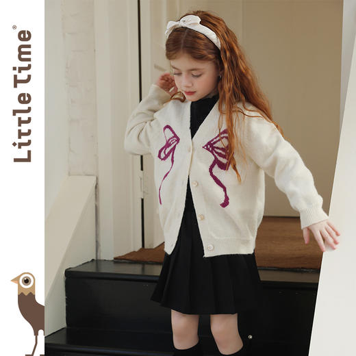 littletime女童毛衣2025秋冬新款儿童韩版蝴蝶结针织开衫外套 商品图4