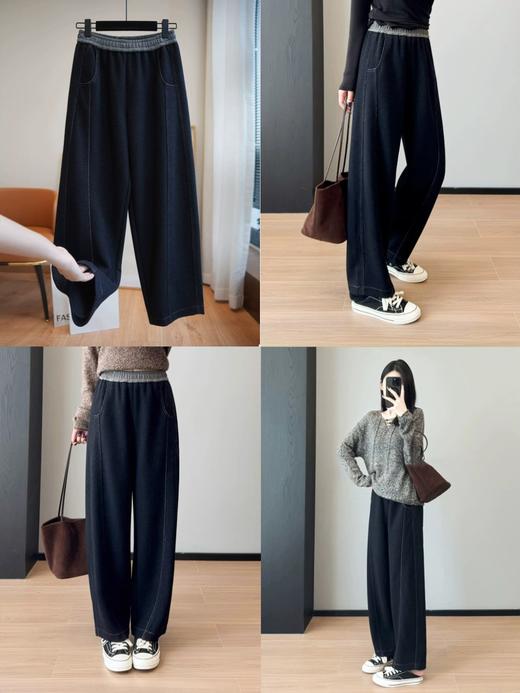 升级加绒款~720g高克重 慵懒老钱感的牛仔风弯刀茧型阔腿裤 商品图7