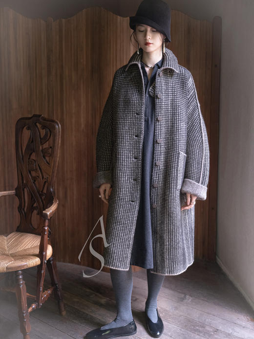 Boboutic 25AW 驼灰格纹/莓果格纹两面穿茧型羊毛长外套 商品图7