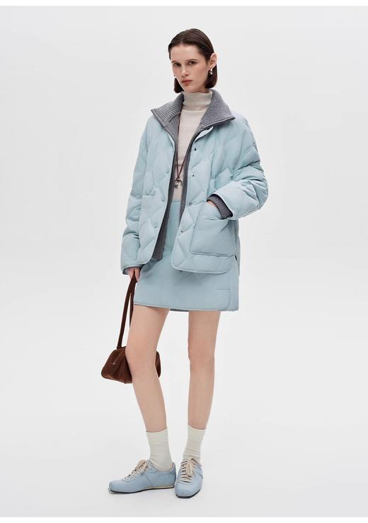 SEL*同款冰川蓝 90白鸭绒假两件拼接毛织高领羽绒服 商品图3