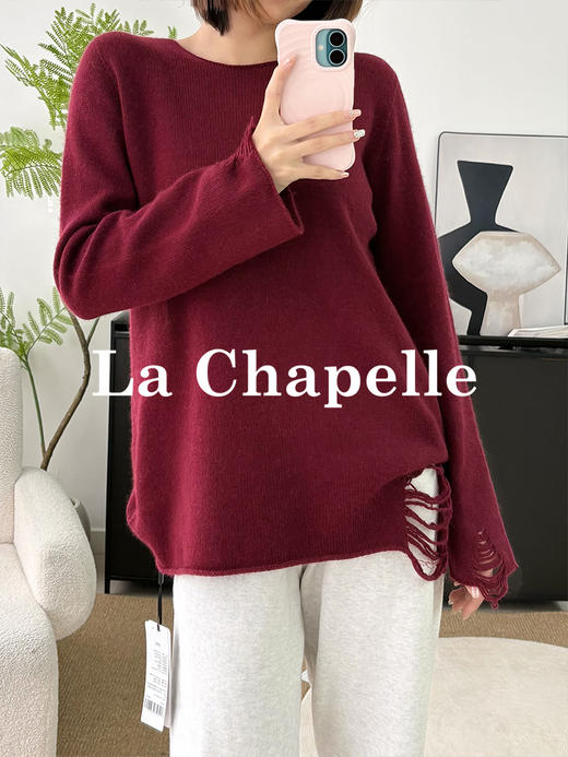 专柜实拍【镂空钩边+兔毛/绵羊毛】拉夏贝尔/La Chapelle高品质毛衣~舒适亲肤不扎！设计感时髦圆领针织毛衣 商品图10