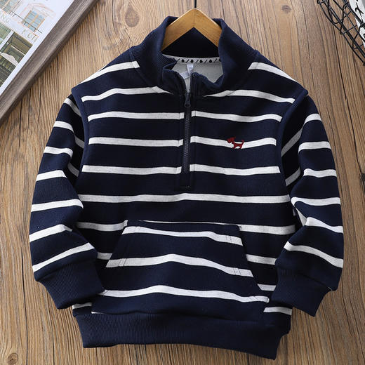 110-170条纹一体奥利绒半拉链卫衣 商品图5