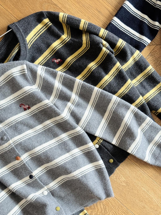 刺绣小马条纹彩扣圆领针织开衫毛衣【包邮+三天无理由退换 商品图6