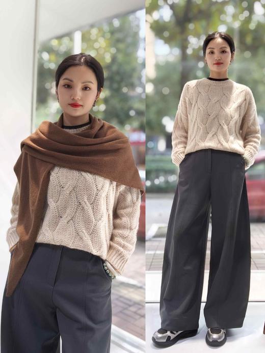 481633福利款 麻花款轻柔圆领100%山羊绒毛衣 商品图0