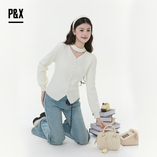 P&X设计师女装2025冬季打底修身毛针织衫短款毛衣825418187 杏色 商品图3