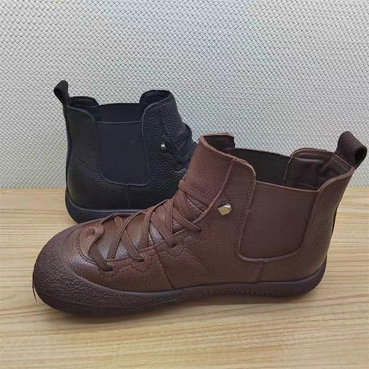 豪行冬季新款24468010复古真皮休闲女短靴软底软面女单靴平底防滑 商品图2