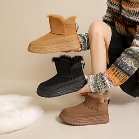 内里加绒！暖意融融！【板嫣&皮毛一体厚底雪地靴】承包冬日脚下风格 保暖+增高一部到位  4CM橡胶厚底 视觉增高 外圈磨砂皮质耐穿耐磨  温暖时髦双担