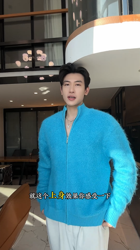 271SDSA秋冬新款痞帅男装潮牌短款绒面拉链立领针织衫百搭开衫毛衣