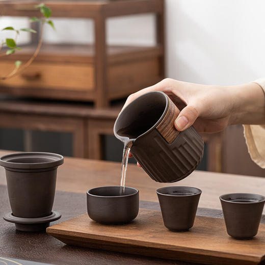 沏一杯茶紫砂泥快客杯便携式旅行茶具套装PZ307A   商品图3