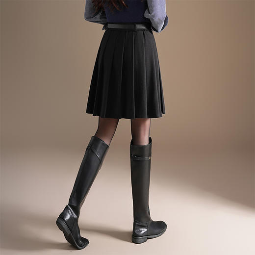 「自」全新升级【铂金会员146/天猫189/差价43】(15453)洛诗琳纯色百褶裙高腰显瘦2025秋冬季毛呢半身裙A字裙 商品图3