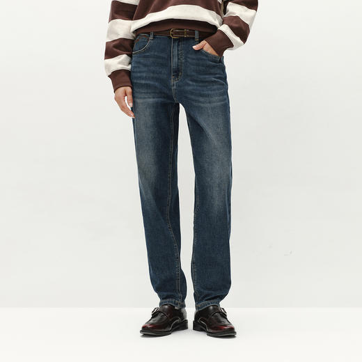 森柔|森马牛仔裤女冬季抓毛做旧锥形裤女士舒适时尚潮流复古长裤 商品图1