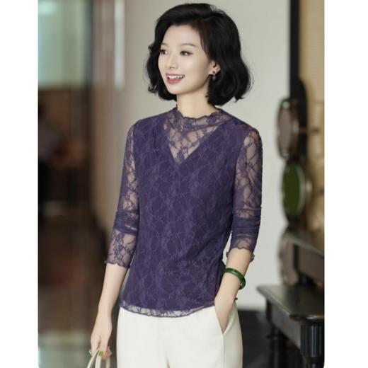 AHM wksz2507时尚百搭镂空蕾丝上衣气质优雅打底衫 商品图0