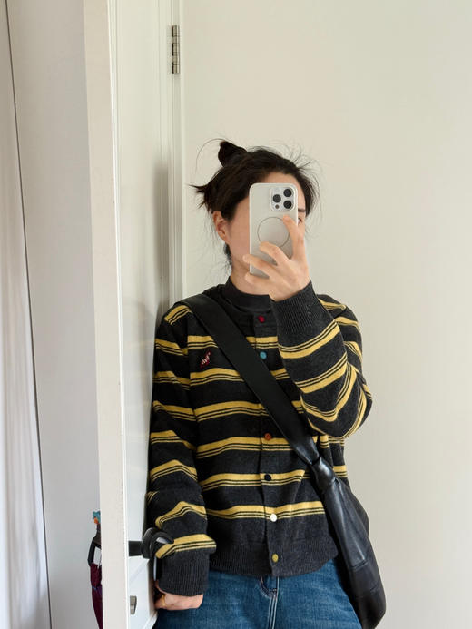 刺绣小马条纹彩扣圆领针织开衫毛衣【包邮+三天无理由退换 商品图7