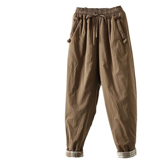 C063-6896 2025冬季复古全棉夹棉棉裤松紧腰显瘦哈伦裤保暖加厚休闲长裤 商品图4