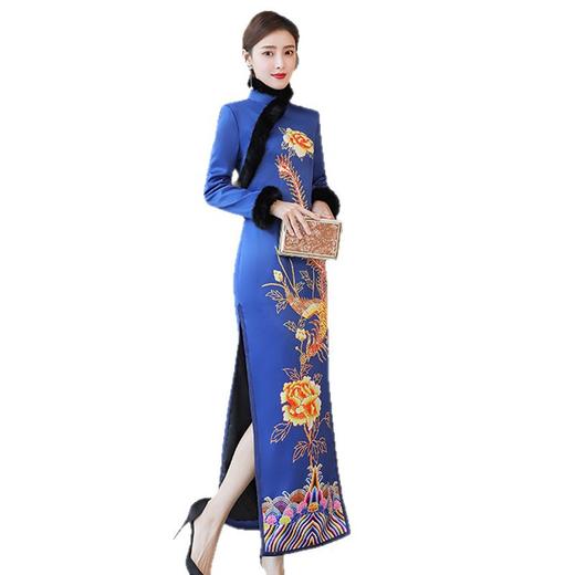 AHM thfs9207复古印花加厚旗袍改良毛毛夹棉连衣裙 商品图4