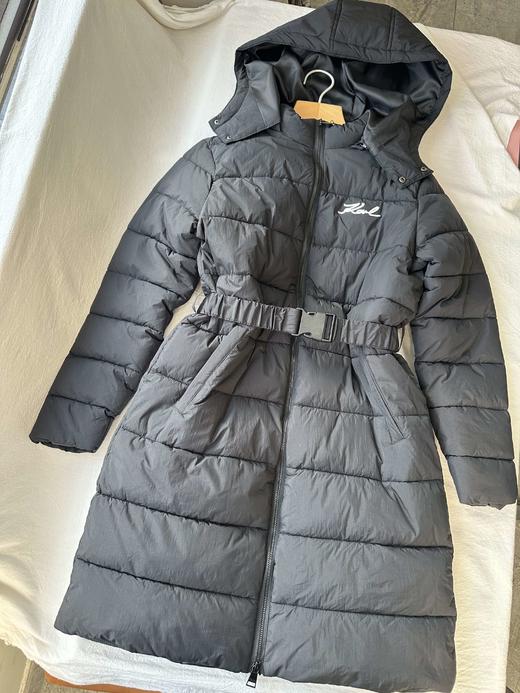 贝壳三 刺绣字母立领连帽中长款松紧收腰可拆卸帽棉服C111204 商品图4