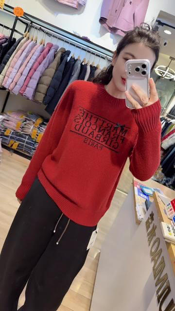 水淼2025冬新款圆领百搭柔软字母羊毛衫1356 商品图1