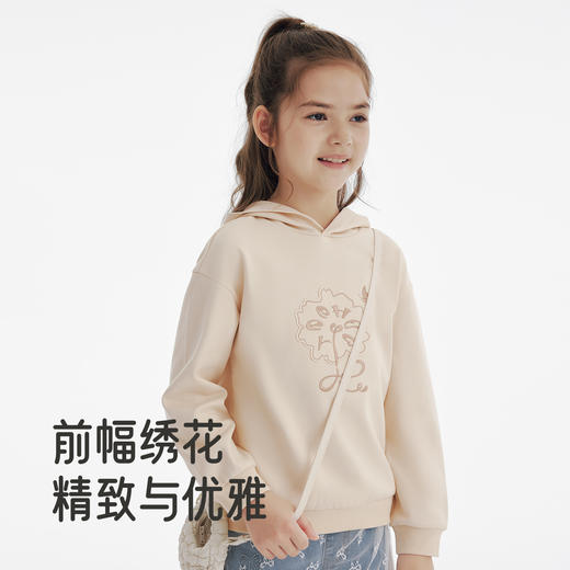 英氏女童连帽卫衣2025秋季新款休闲宽松上衣中大童纯色长袖套头衫 商品图4