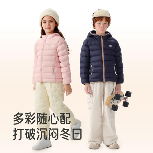 英氏儿童短款羽绒服连帽女童男童户外保暖防风御寒休闲外搭冬季超韧绒 商品图4