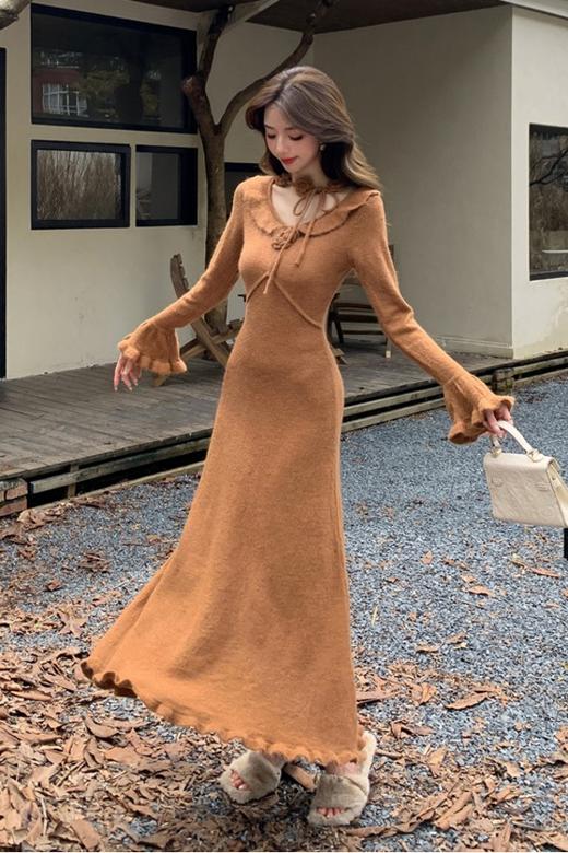 SIA SAYLOR 优雅系带减龄喇叭袖修身连衣裙 21428 商品图2