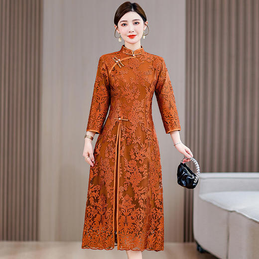 AHM thfs9560妈妈装连衣裙改良新中式蕾丝旗袍 商品图1