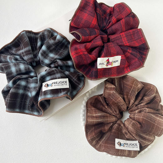 英伦风磨毛格纹锁边发圈丸子头发饰-纪念日百货门店同款166599279 商品图0