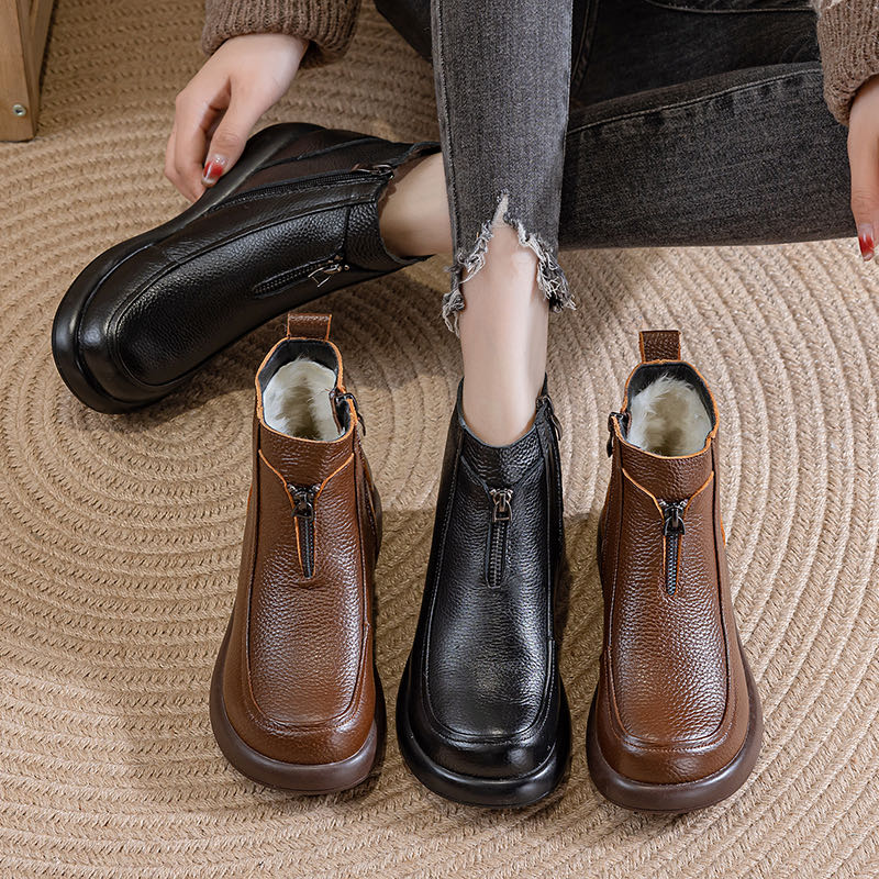 真皮【头层牛皮】羊毛马丁靴A828-1