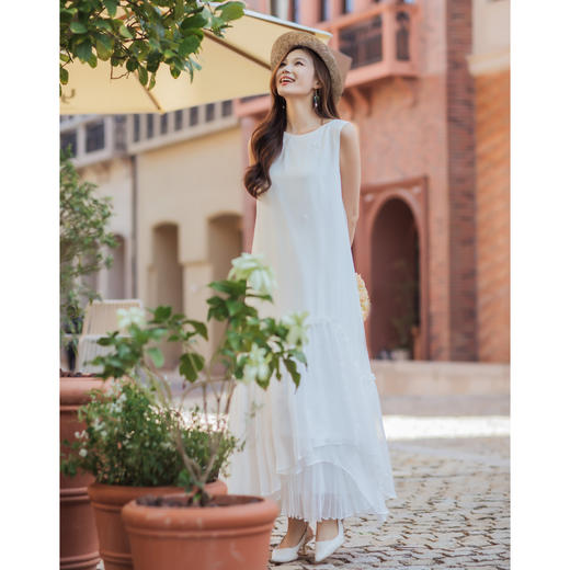 【林栖设计小店】（现货）真丝无袖连衣裙手绣钉珠宽松2026早春新款花仙子裙子女1961080 商品图0