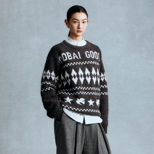 GOODBAI 星星白鸽logo提花撞色提花圆领宽松套头毛衣 商品图0