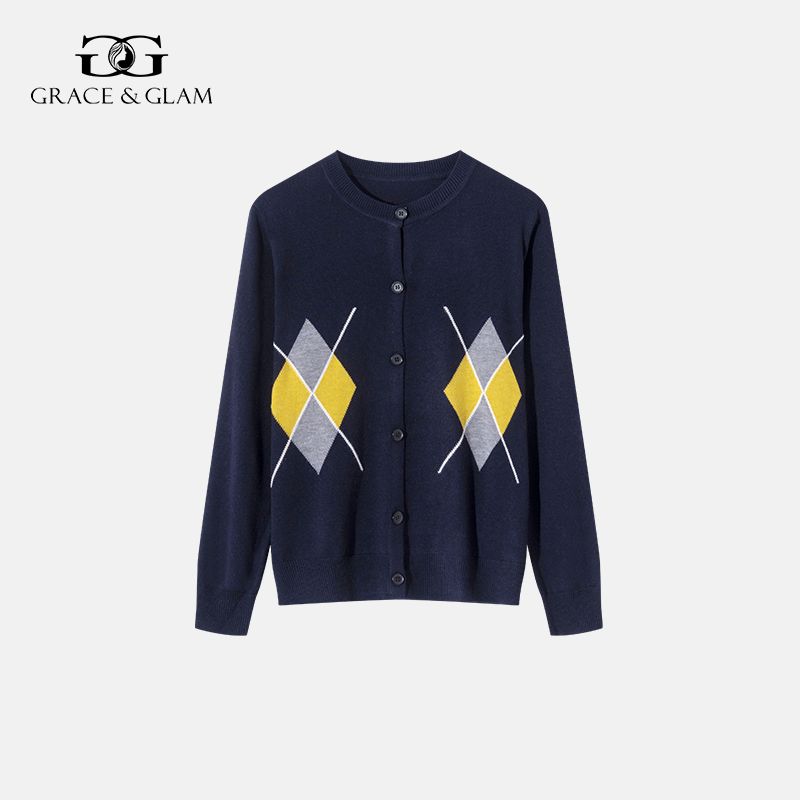 Grace&Glam 精纺羊毛舒柔减龄菱形开衫