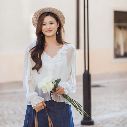 【林栖设计小店】（现货）荷叶领真丝衫两件套新中式宽松2026早春新款上衣吊带女1961108 商品图3