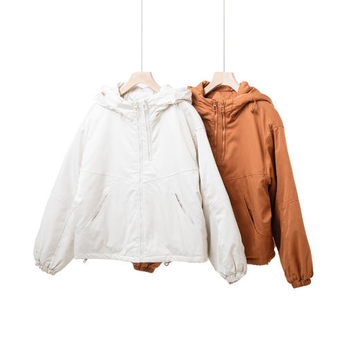 双拉链连帽夹棉冲锋衣外套 商品图2