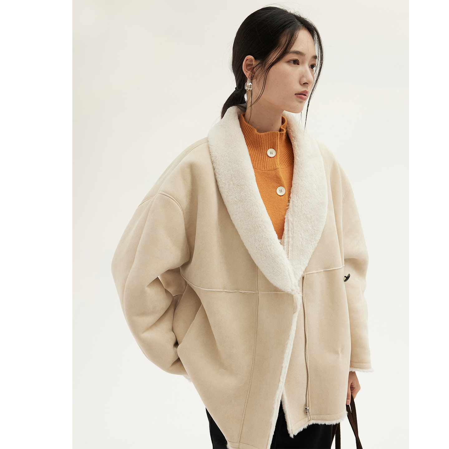 HeyDress翻领加厚仿羊羔毛皮草上衣