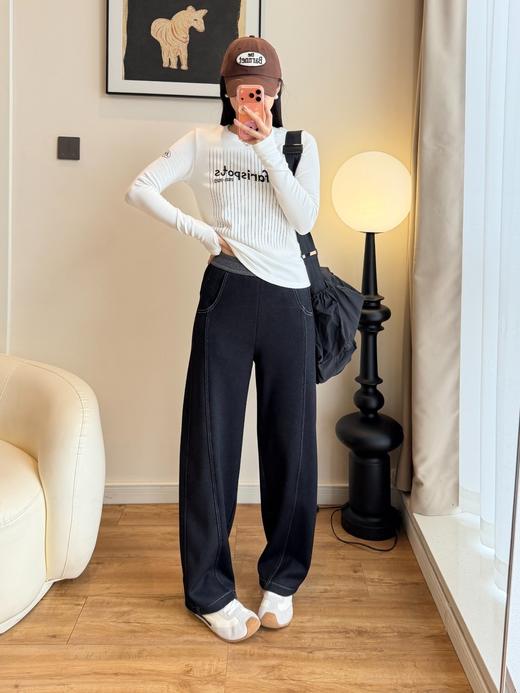 升级加绒款~720g高克重 慵懒老钱感的牛仔风弯刀茧型阔腿裤 商品图13