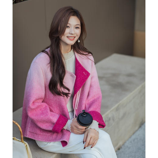 【林栖设计小店】（现货紧俏）绵羊毛双面呢紫色粉色国风新中式显瘦2025秋冬新款短款外套女T1954261 商品图6