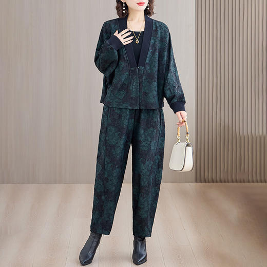 AHM myx9081洋气提花新中式外套两件套花苞阔腿裤套装 商品图1