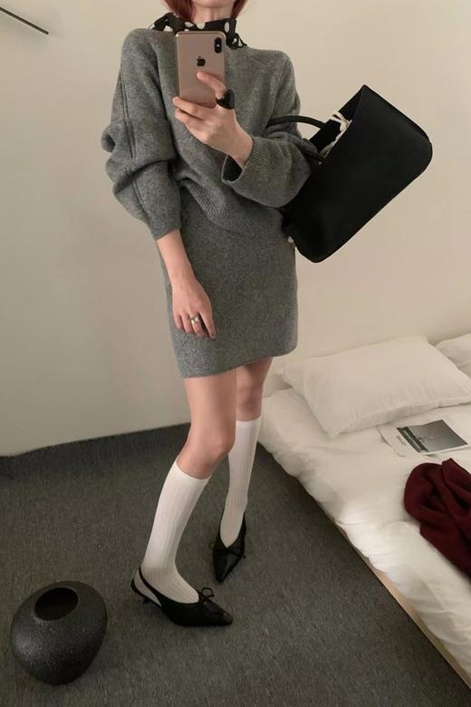 LNNNS 灰色圆领针织上衣半裙套装 21457 商品图1