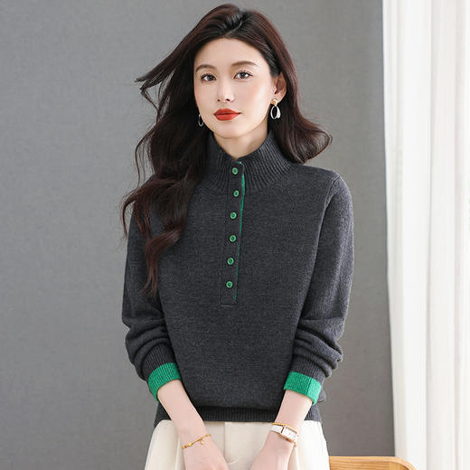 T8012-158日系半开领毛衣女套头打底衫2025秋冬新款高级针织衫宽松外穿上衣 商品图2