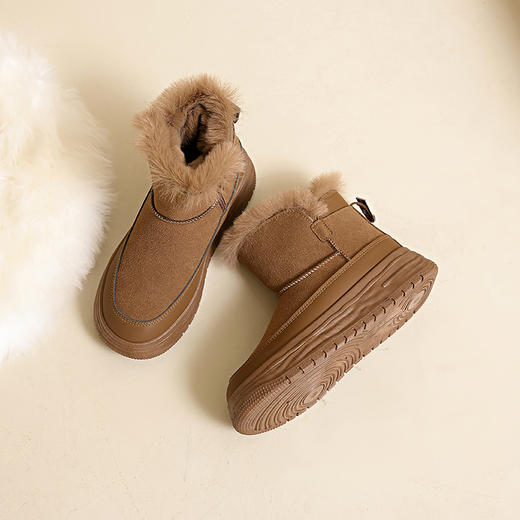 内里加绒！暖意融融！【板嫣&皮毛一体厚底雪地靴】承包冬日脚下风格 保暖+增高一部到位  4CM橡胶厚底 视觉增高 外圈磨砂皮质耐穿耐磨  温暖时髦双担 商品图10