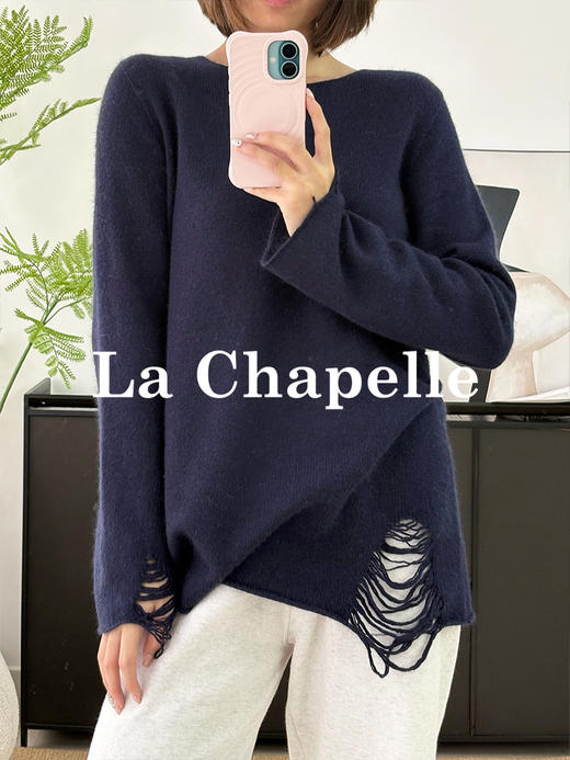 专柜实拍【镂空钩边+兔毛/绵羊毛】拉夏贝尔/La Chapelle高品质毛衣~舒适亲肤不扎！设计感时髦圆领针织毛衣 商品图8