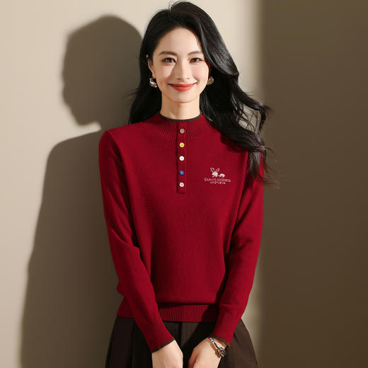 OSL 2525半高领羊毛衫宽松显瘦毛衣时尚纽扣羊毛上衣 商品图1