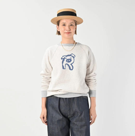 【秒杀价已调 直接拍】45R 日系 全棉撞色 男女同款 宽松插肩袖 前后小猪 猫肚肚感 薄绒 休闲印花 圆领卫衣 商品图3